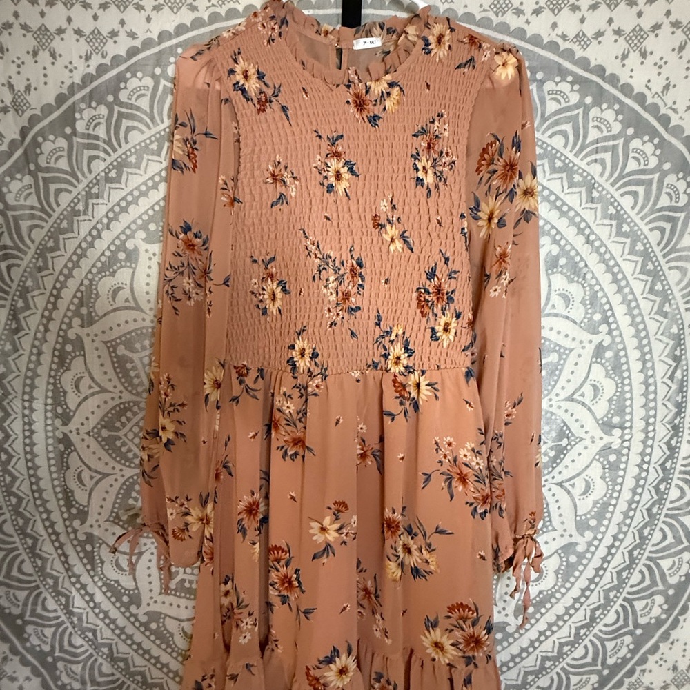 3rd + Malt Boho Floral Long Sleeve Dress